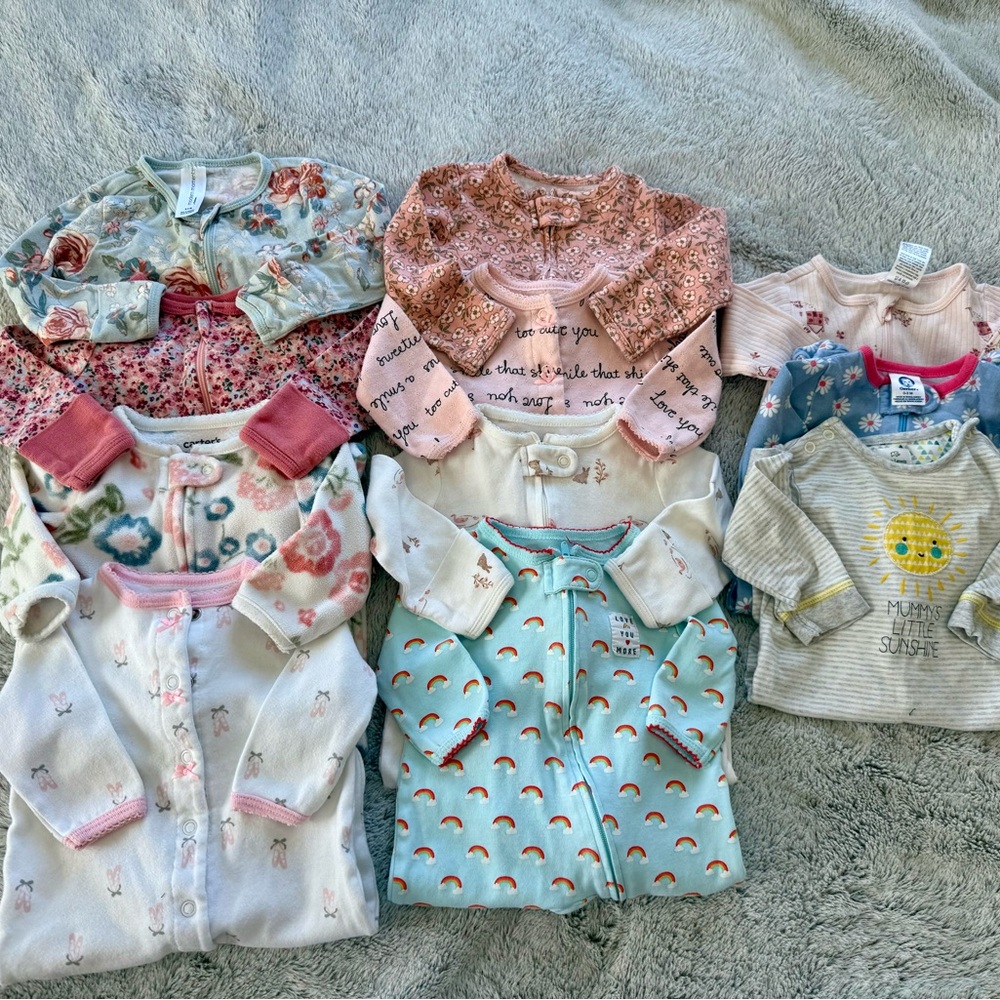Adorable Baby Girl Sleeper Bundle 11 Items Total